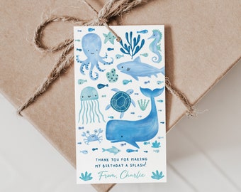 Under The Sea Birthday Favor Tags, Sea Animals Party Decor (Printable Editable)