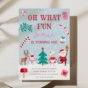 Oh What Fun Kids Christmas Birthday Invitation, Editable Christmas Party Invitation, Christmas Birthday, Kids Christmas Party Invitation D96