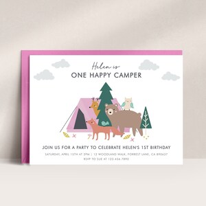Happy Camper Birthday Invitation, One Happy Camper Birthday Invitation, Camping Birthday Party, 1st Birthday Invite, Invitation Template D05