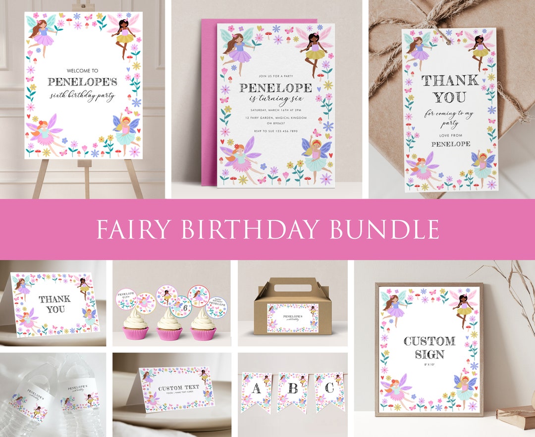 Fairy Birthday Invitation Bundle Editable Fairy Party Bundle Printable ...