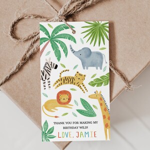 Etiqueta de presente para festa na selva Etiquetas para lembrancinhas da selva Animais da selva Decoração de festa de aniversário Etiquetas de selva imprimíveis Etiquetas de selva personalizadas Etiqueta editável, D90