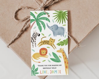 Jungle Animals Birthday Favor Tags, Printable, Editable (D90)