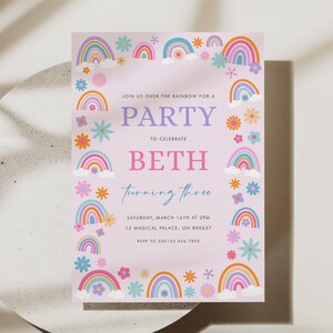 Editable Rainbow Birthday Invitation, Rainbow Invite, Rainbow Invite Template, Rainbow invitation, Instant Download, Editable Template, D18