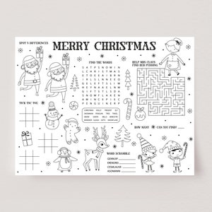 Christmas Activity Placemat, Christmas Colouring Page, Christmas Activity Printable, Kids Christmas Party Table Activity, Printable, D70