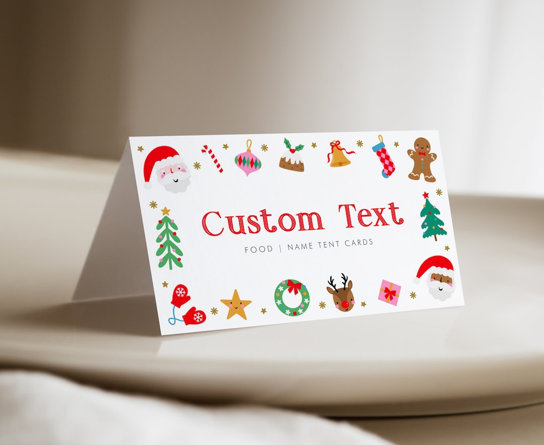 Christmas Tent Card, Editable Christmas Food Card, Printable Christmas Name Card, Christmas