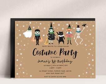 Vintage Halloween Costume Party Invitation, Costume Party Invite, Editable Halloween Invite, Witch Invitation, Skeleton Invitation, D65