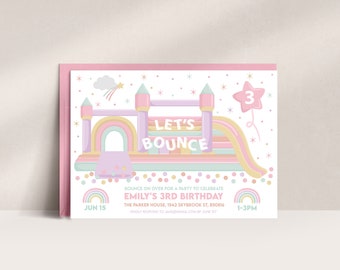 Bounce House Birthday Invitation, Pastel Rainbow Design (Digital Download)