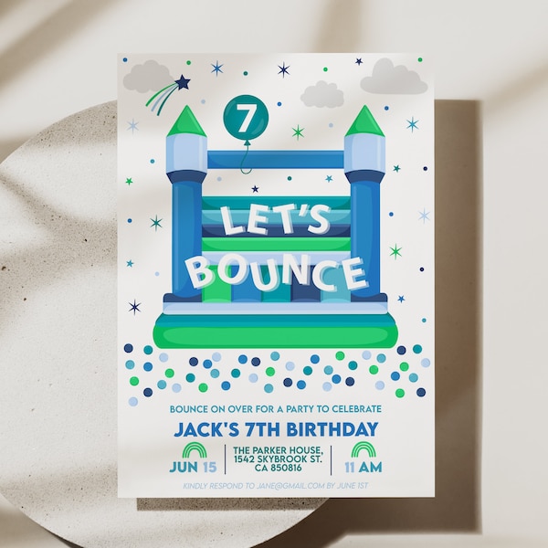 Boy Bounce House Castle Invitation, Bounce House Party, Bounce House Birthday Invites, Ball Pit Birthday Invitation, Blue Bounce House, D57