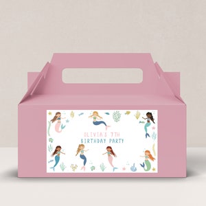 Editable Mermaid Gable Gift Box Label, Mermaid Birthday Treat Box Label, Box Label Printable, Party gift box labels, Instant Download, D12