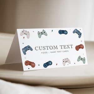 Carte de tente de jeu vidéo Carte de nourriture de joueur modifiable Carte de nom de fête de jeu vidéo imprimable Carte de réglage de table d'anniversaire de jeu vidéo Cartes de nom, D100