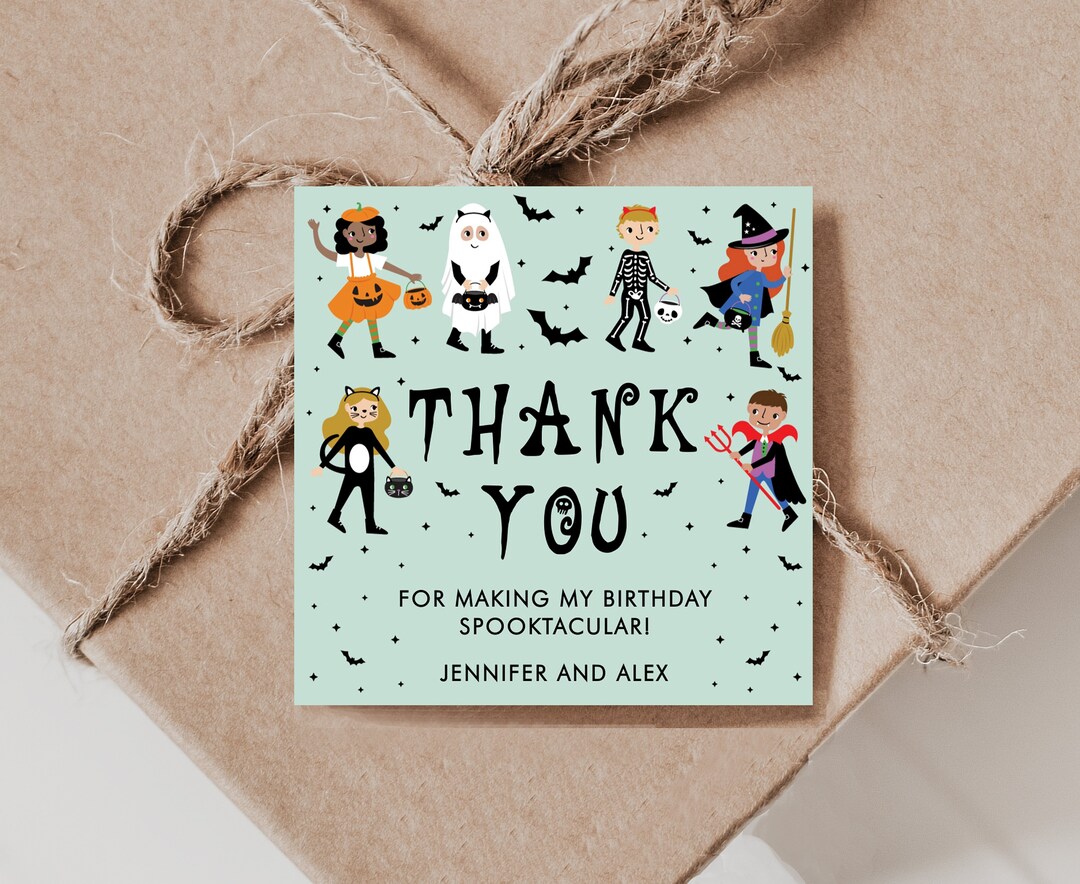 Editable Halloween Birthday Thank You Tag, Kids Party Favor (D94) - Etsy