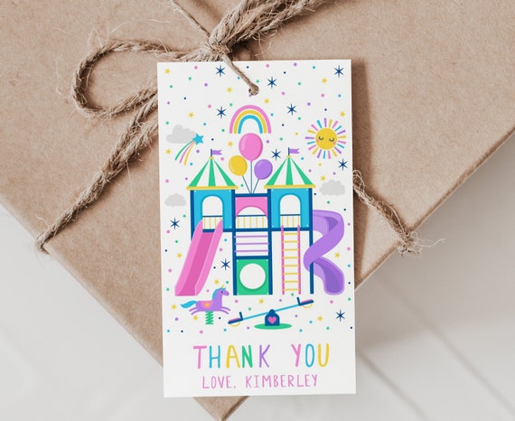 Playground Party Favor Tags, Editable Birthday Thank You (Digital Download)