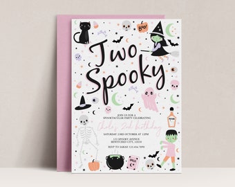 Editable Pastel Kids Halloween Birthday Invitation, Kids Halloween Birthday Invitation, Two Spooky Party Invite, Witch Invitation, D46