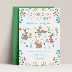 Bunny Birthday Invitation, Easter Party Invitation, Easter Bunny Invite, Egg Hunt Invitation, Bunny Invitation, Easter Bunny Invite, D27