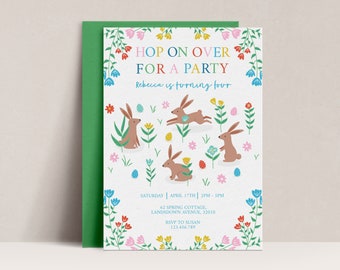 Bunny Birthday Invitation, Editable Easter Party Invite