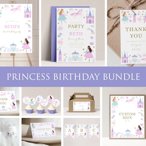 Princess Birthday Invitation Bundle Editable Princess Party Bundle Printable Birthday Bundle Princess Party Package Birthday Templates D44