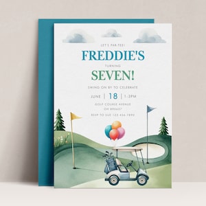 Invitación de cumpleaños de golf, invitación a Let's Par Tee, invitación a fiesta de golf, plantilla de invitación de golf, invitación a fiesta de cumpleaños para niños, A21