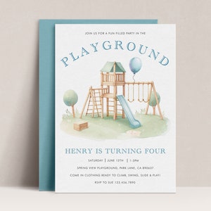 Faire-part d'anniversaire sur une aire de jeux, invitation à une fête dans le parc, invitation à une fête dans le parc, invitation à une fête dans un parc en plein air, modèle de fête dans le parc, A08