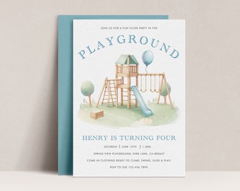 Playground Birthday Invitation, Park Party Invite, Party In The Park Invitation, Outdoor Park Party Invitation, Park Party Template, A08