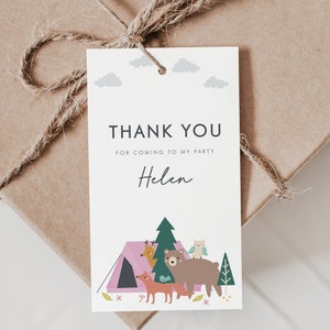 Etiquetas para lembrancinhas de aniversário de feliz campista, etiquetas para presentes de festa de acampamento, etiquetas de agradecimento, etiquetas para presentes editáveis, modelo editável, download instantâneo, D05