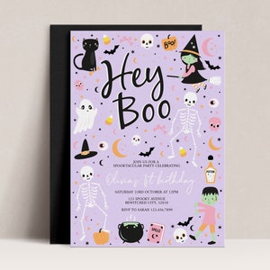 Invitation d'anniversaire Halloween mauve modifiable Hey Boo Ghost Party Spooktacular Halloween Party Téléchargement instantané d'anniversaire d'Halloween, D46