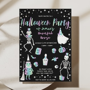 Pastel Halloween Invitation, Ombre Halloween Invite, Holographic Halloween, Halloween Party, Halloween Birthday, Kids Halloween Party, D65