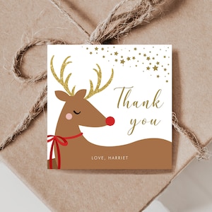 Rentier-Geburtstags-Geschenkanhänger, bearbeitbare Weihnachts-Rentier-Party-Tags, Weihnachts-Dankeschön-Tags, Rentier-Geschenkanhänger, Rentier-Party-Tag, D24
