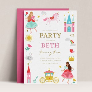 Princess Birthday Invitation, Princess Party Invitation, Princess Birthday Invite, Enchanted Invitation, Magical Princess Invitation, D44