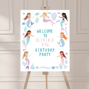 Mermaid Birthday Welcome Sign, Mermaid Welcome Board, Mermaid Birthday Party, Mermaid Party Decor, Editable Template, Instant Download, D12