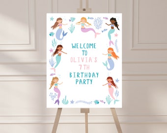 Mermaid Birthday Welcome Sign, Editable Party Decor (Instant Download)