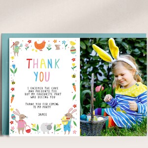 Easter Thank You Card, Printable Thank You, Thank You Template, Easter Party Decor, Kids Party Thank You Card, Editable Template, D51