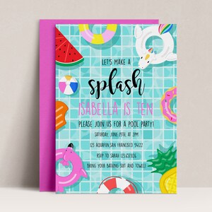 Editable Pool Party Birthday Invitation Pool Party Invitation Summer Swim Party Invite Splish Splash Pool Party Invitation Pool Invite, D35
