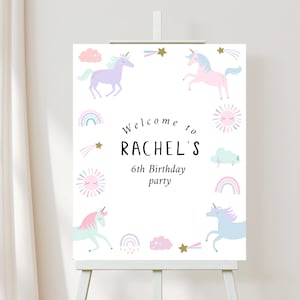 Unicorn and Rainbow Party Sign Editable Unicorn Welcome Sign Unicorn Birthday Sign Rainbow Girl Magical Party Sign Welcome Sign Template D15