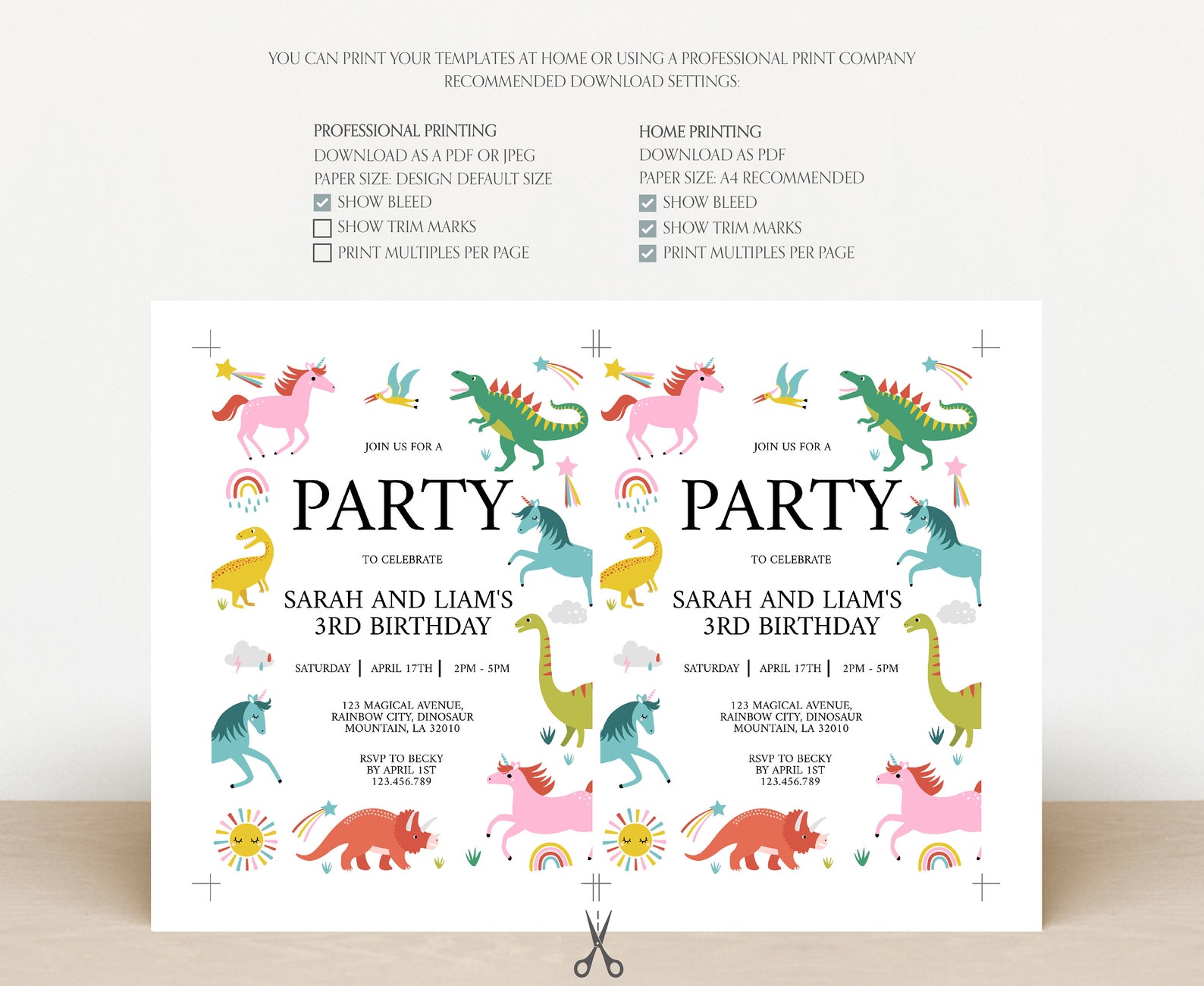 unicorn-and-dinosaur-party-invitation-dinosaur-and-unicorn-etsy