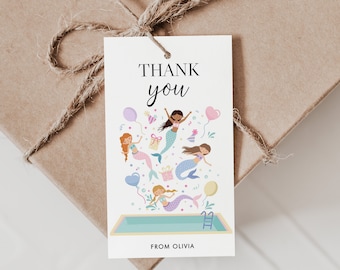 Editable Mermaid Birthday Favor Tags: Pool Party Thank You (Printable)