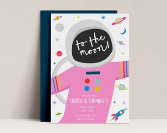 Astronaut Birthday Invitation, Galaxy Rocket Ship, Editable (Digital Download)
