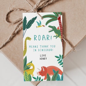 Editable Boys Dinosaur favor tags, Dinosaur thank you tags, Custom birthday favor tags, Kids Dinosaur thank you tags, Dinosaur favors, D17