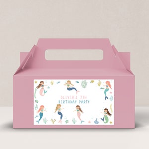 Editable Mermaid Gable Gift Box Label, Mermaid Birthday Treat Box Label, Box Label Printable, Party gift box labels, Instant Download, D12