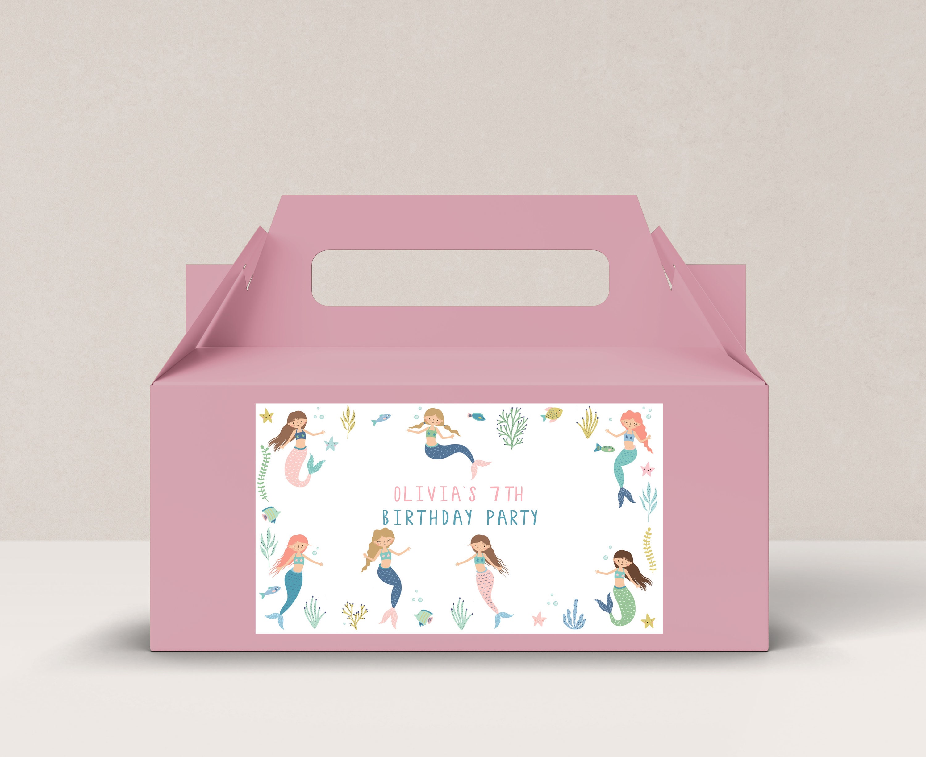 Editable Mermaid Birthday Gable Box Label (instant Download) - Etsy