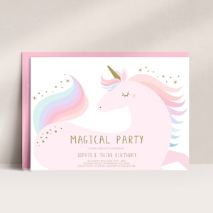 Unicorn Party Invitation, Girls Unicorn invitation, Rainbow Unicorn Party Invitation, Magical Birthday Party Invitation, Unicorn Invite, D30