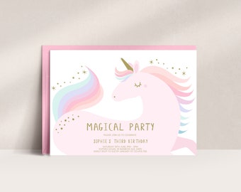 Unicorn Party Invitation, Girls Unicorn invitation, Rainbow Unicorn Party Invitation, Magical Birthday Party Invitation, Unicorn Invite, D30