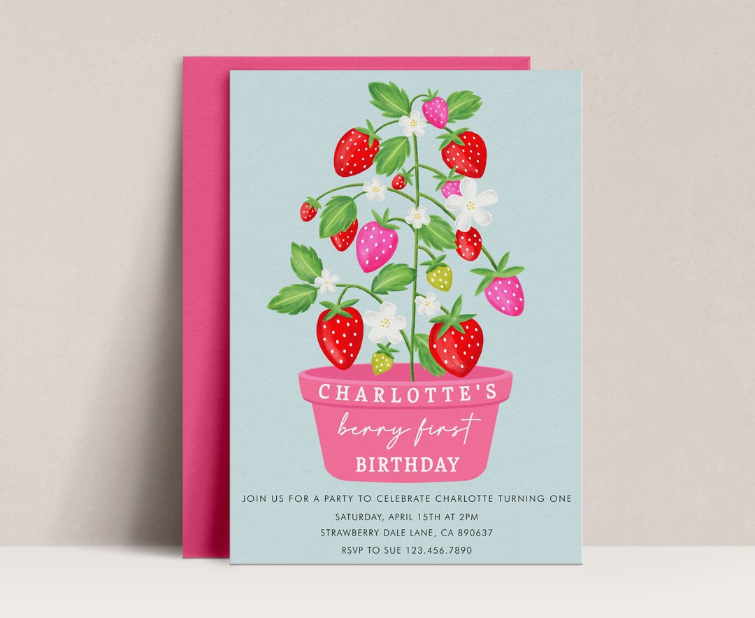 1st Birthday Girl Invites 40ct Berry Sweet Birthday Party Invitations By  Red Party Pack, image size:1080x884