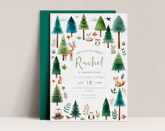 Woodland Animals Birthday Invitation, Editable Forest Template