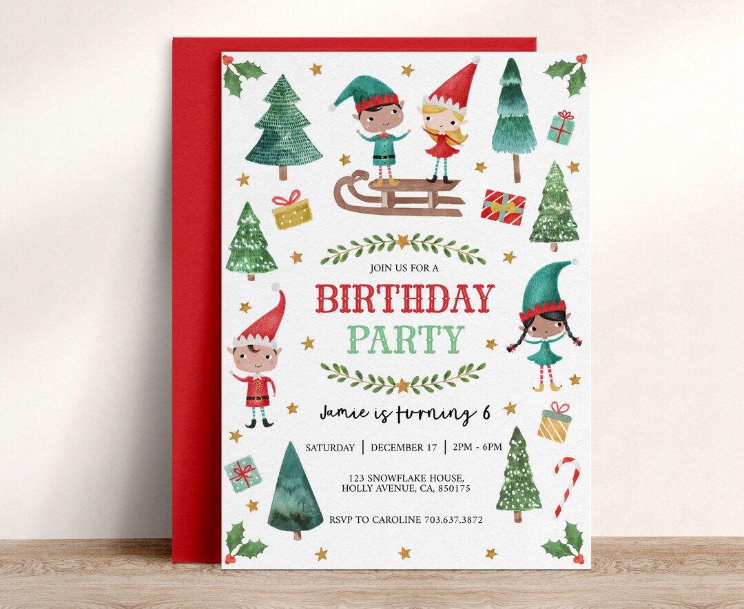 Editable Elf Birthday Invitation Christmas Elf Invitation - Etsy