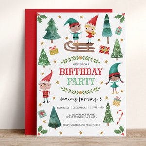 Editable Elf Birthday Invitation, Christmas Elf Invitation, Elf Invitation Template, Christmas Birthday, Kids Christmas Birthday, D74