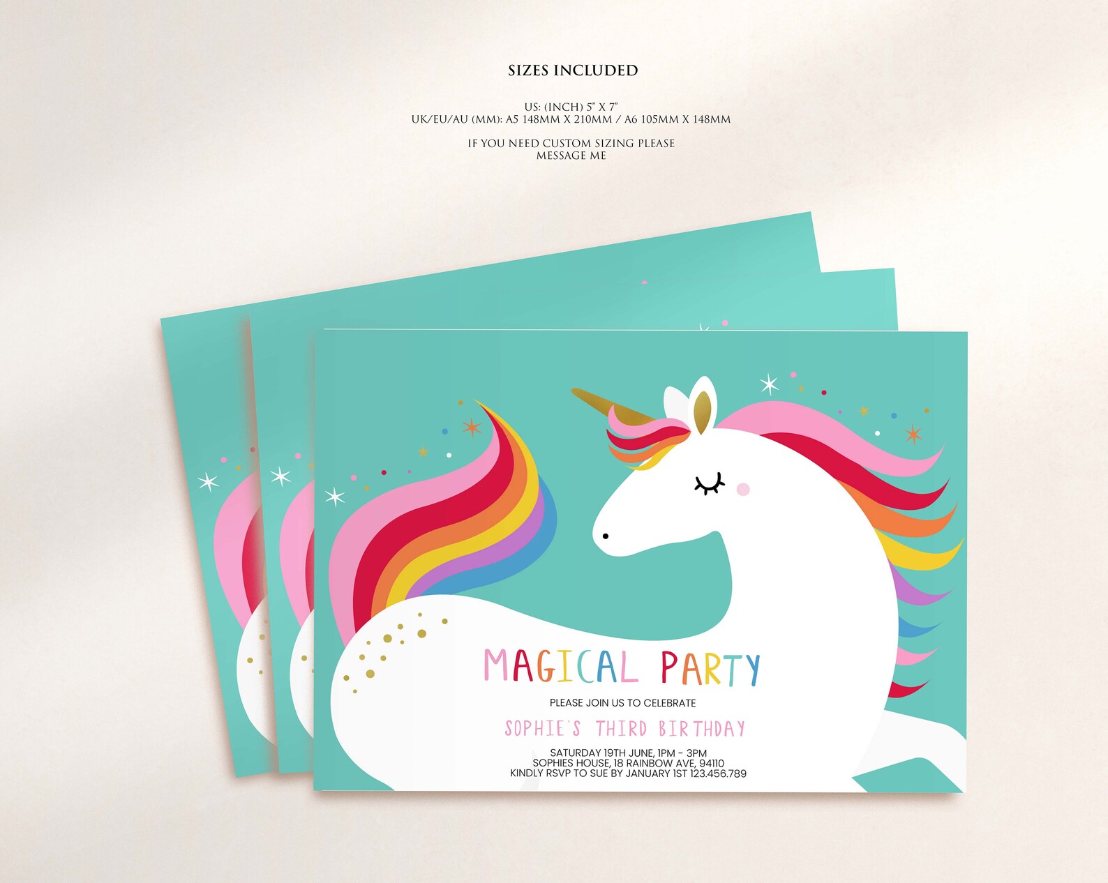 Unicorn Party Invitation Editable Custom Unicorn Invitation Etsy
