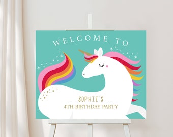 Editable Unicorn Birthday Welcome Sign, Party Poster (Digital)