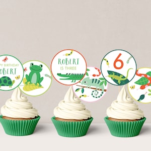 Reptile Cupcake Toppers, Reptile Party Decor, Reptile Cake Toppers, Editable Cupcake Toppers Custom Printable Toppers, Reptile Birthday, D23