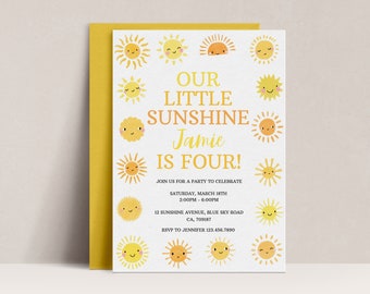 Sunshine-verjaardagsuitnodiging, boho-feest, digitale uitnodiging (D79)