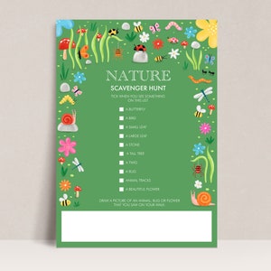 Nature Scavenger Hunt for Kids, Outdoor Scavenger Hunt Game, Nature Walk Activity, Nature Party Activity, Bug Birthday, Bug Party Game, D43